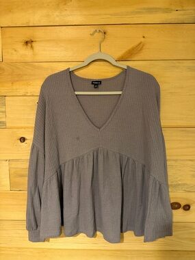 torrid Lavender Waffle V-Neck Peplum Long Sleeve Top